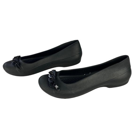 Crocs Gianna Black Chain Link Slip On Ballet Shoes Womens Size 8 - Picture 3 of 10
